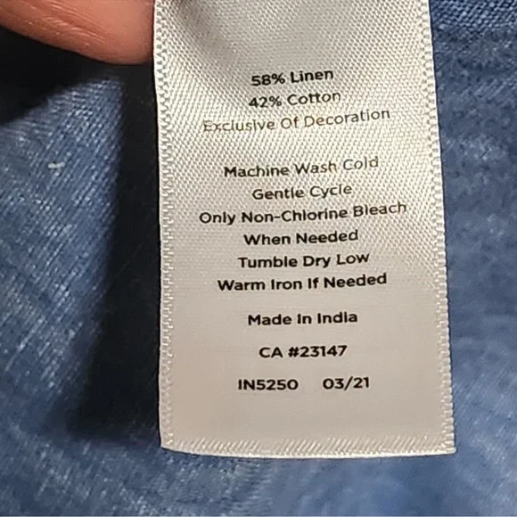 TALBOTS S/S Linen Blend Floral Embroidered Tie Sleeve Chambray Blouse SZ… - Picture 7 of 7